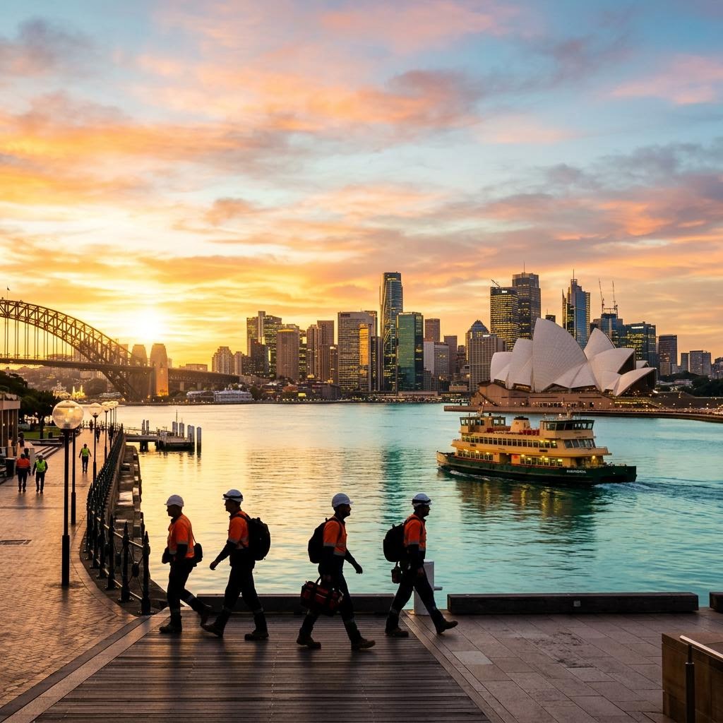 Australian harbour city at sunrise